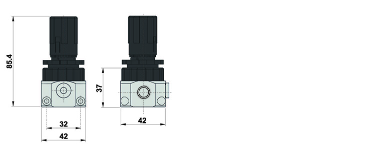 Miniregolatore di pressione G1/4" con fori passanti fissaggio a parete