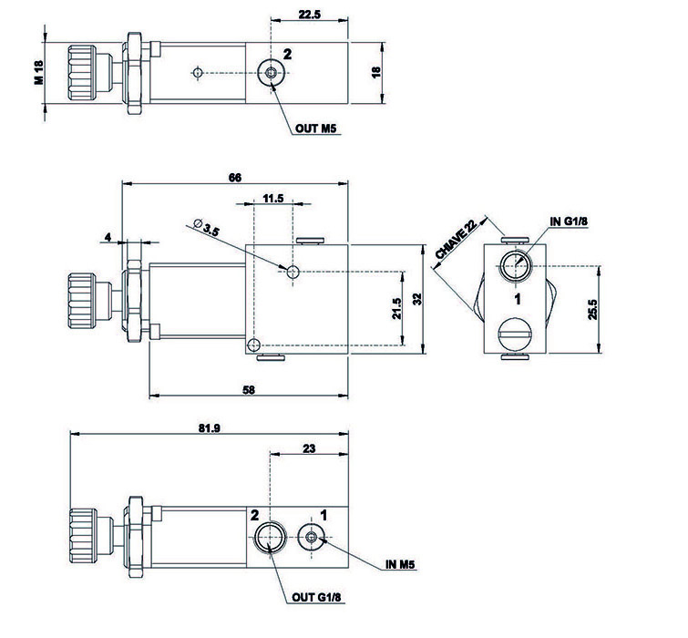 Microregolatore di pressione G1/8" M5 con by-pass 0-8 bar