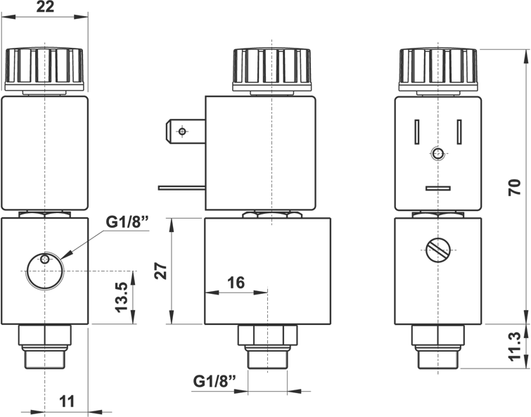 Elettropilota girevole singolo 3/2 1/8" NC con azionatore manuale bistabile, senza bobina