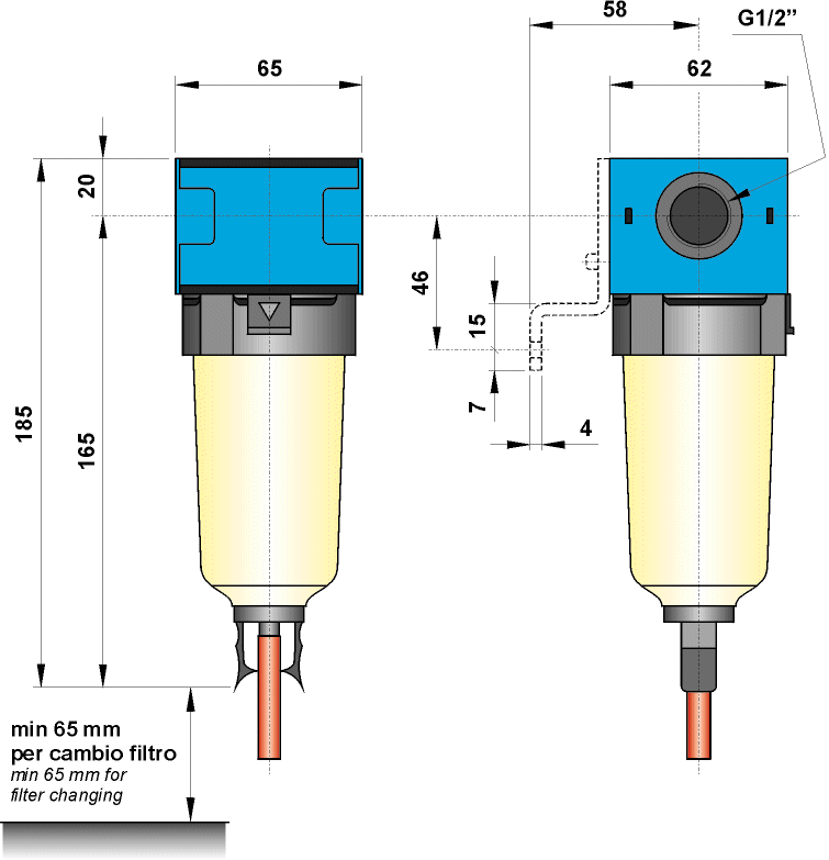Filtro G1/2", scarico automatico della condensa, elemento filtrante 30µ