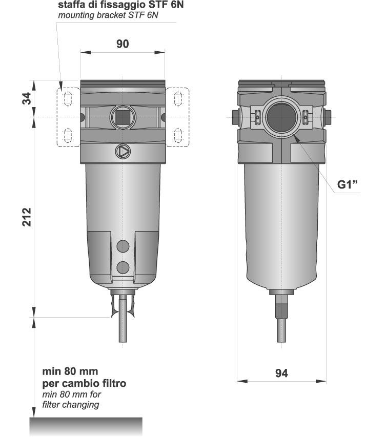 Filtro G1", scarico automatico della condensa, elemento filtrante 30µ