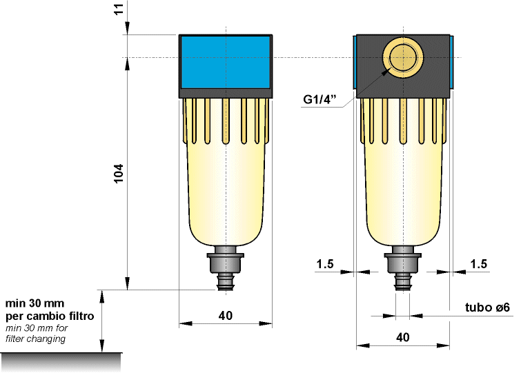 Filtro G1/4", elemento filtrante 25µ