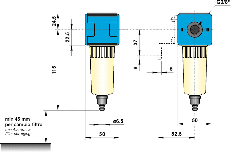 Filtro G3/8", scarico automatico della condensa, elemento filtrante 30µ