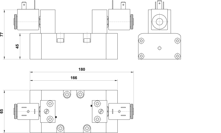 ISO 3 5/3 centri in pressione, doppio comando elettrico, senza bobine