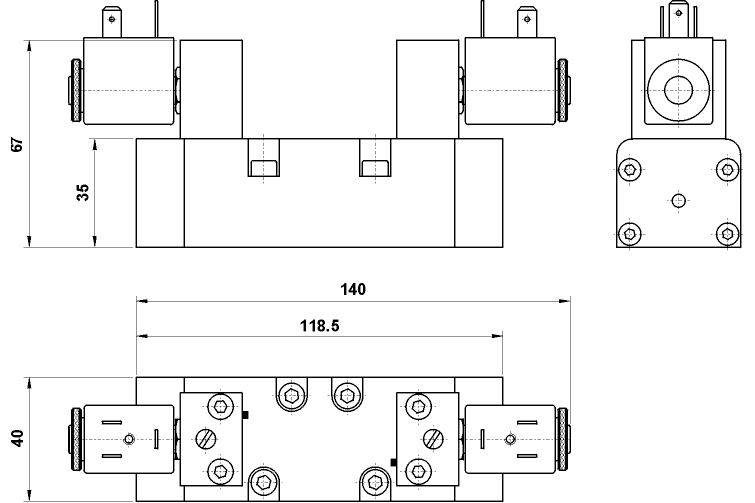 ISO 1 5/3 centri chiusi, doppio comando elettrico alimentazione separata, senza bobine