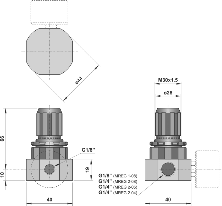 Miniregolatore di pressione G1/4", pressione massima 4 bar