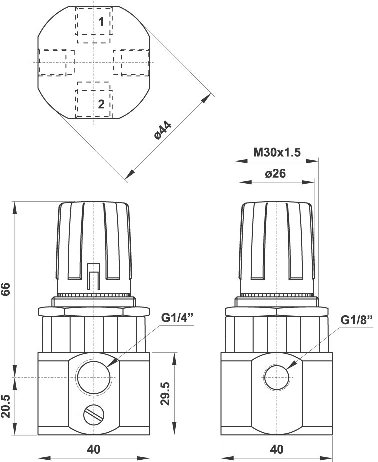 Miniregolatore di pressione G1/4" con by-pass