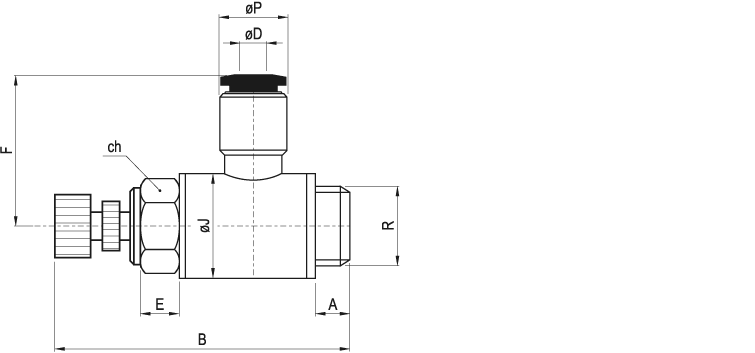 AZSC-G 8 3/8 - Raccordo a L con regolatore di flusso per cilindro