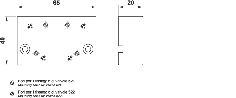 Kit piastrina di connessione per valvole a spola 1/8" e 1/4" su cilindro ISO 15552 serie E