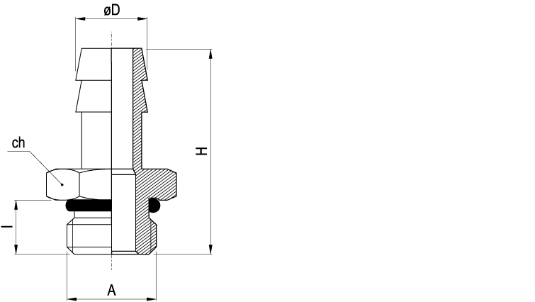 RC340 12 1/4 - Portagomma maschio cilindrico con O-Ring