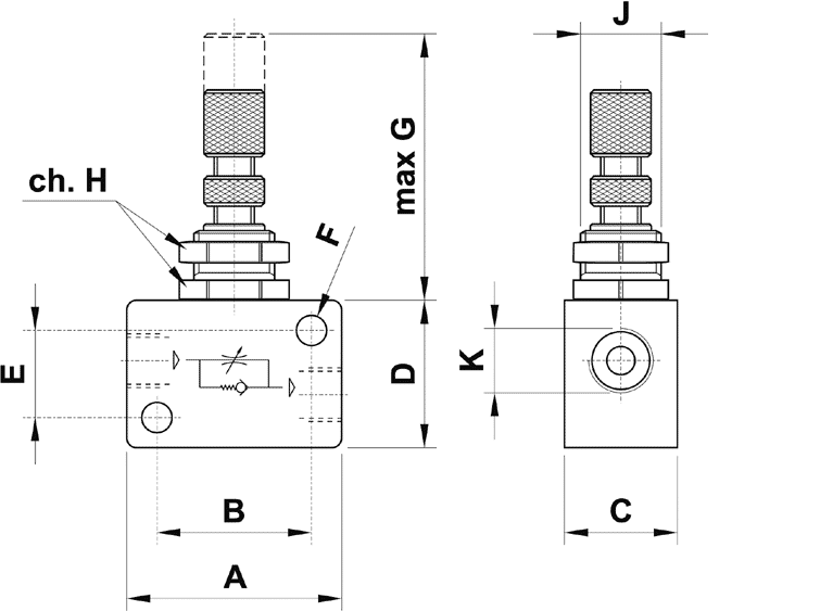 Regolatore di flusso unidirezionale 1/8", passaggio 3.2