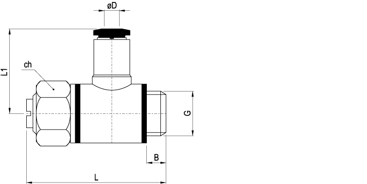 Raccordo a L girevole con regolatore di flusso per cilindro, ø8 G1/4"