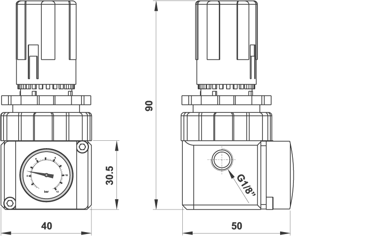 Miniregolatore di pressione G1/8" con manometro incorporato