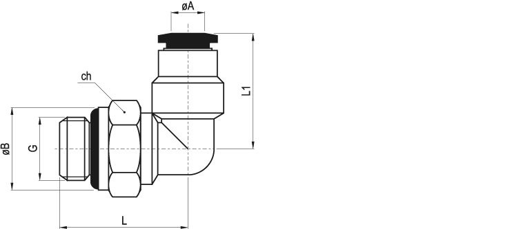 RP115 12 3/8 - Raccordo a L orientabile maschio cilindrico