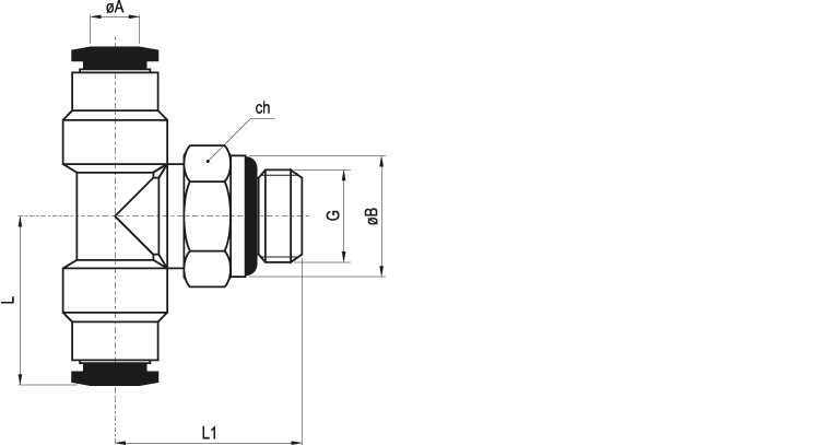 RP215 10 1/4 - Raccordo a T orientabile maschio cilindrico